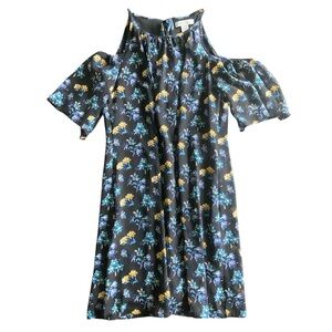 White House Black Market Black Blue Elegant Floral Off Shoulder Dress Size XS